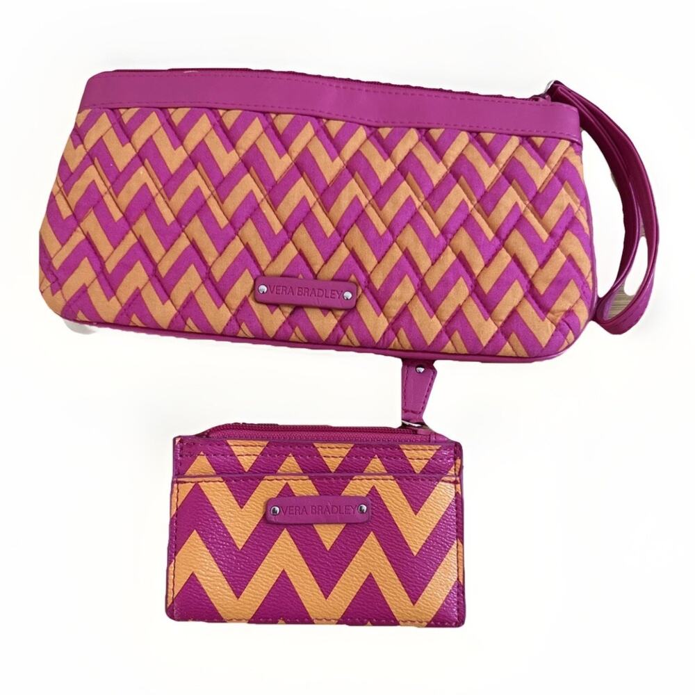 Vera Bradley Large Trimmed Wristlet And Wallet Ziggy Zags Pink & Orange